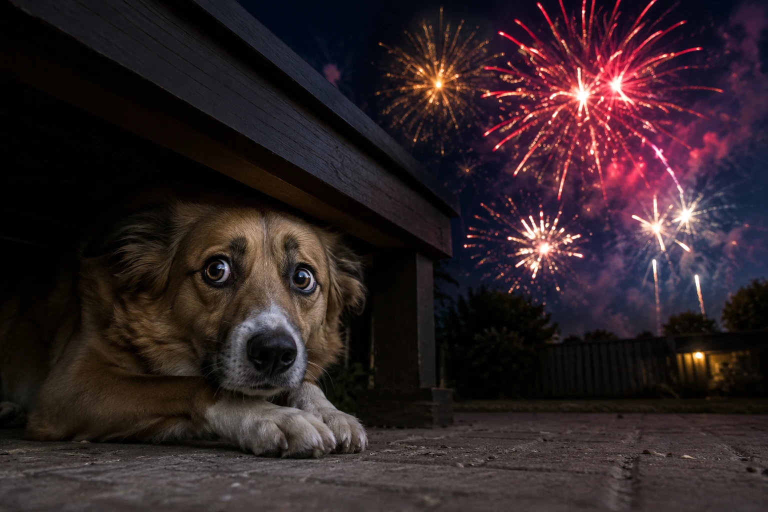 Chien a peur des feux d'artifice